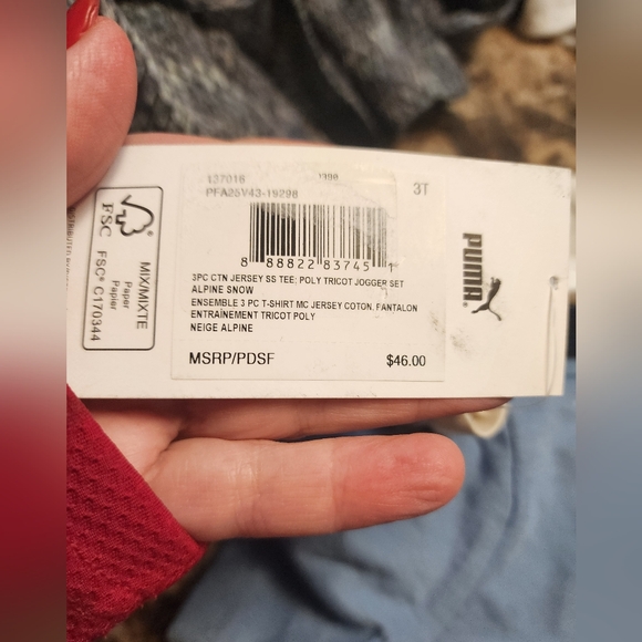 D7 - Puma Kids 3 Piece Jogger Set - Cream and Navy - Picture 3 of 3